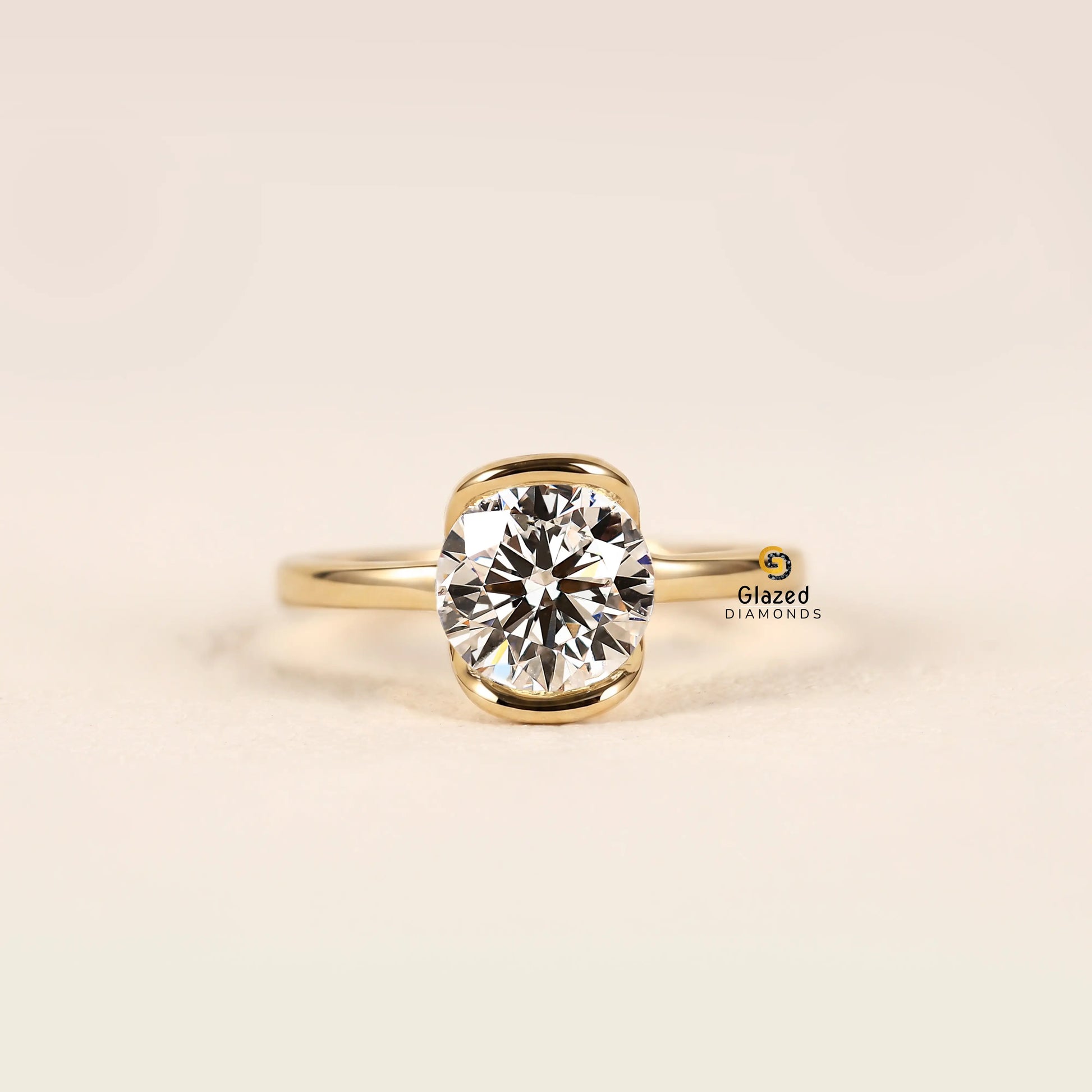 Round Cut Lab Diamond Half Bezel Wedding Ring