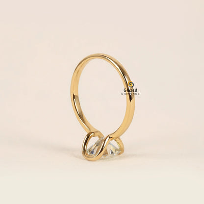 Round Cut Lab Diamond Half Bezel Wedding Ring For Women