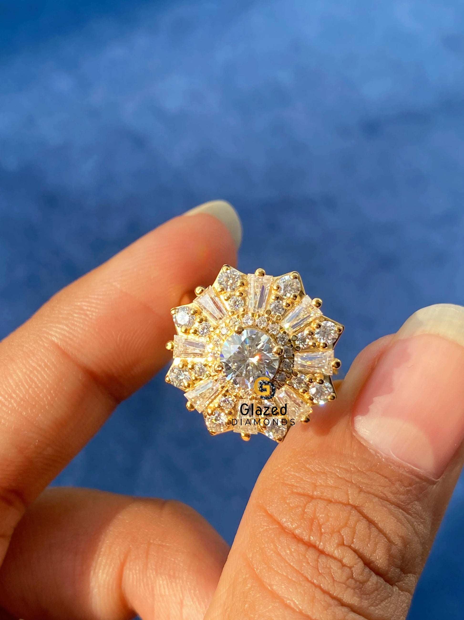 Round Cut Moissanite Cluster Engagement Ring