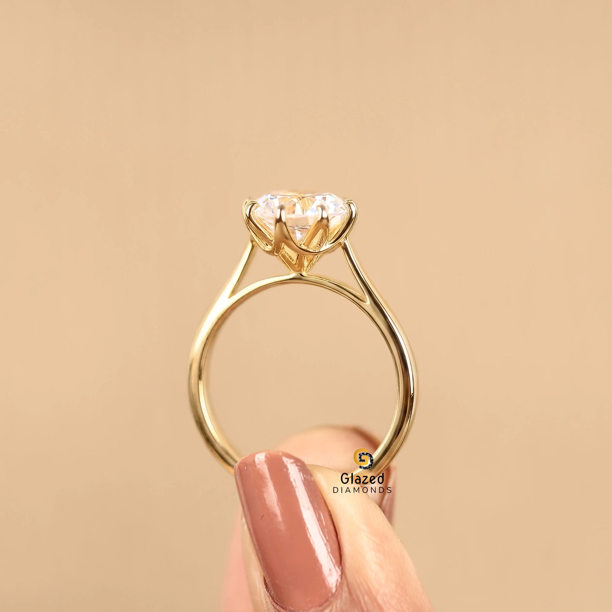 Round Cut Solitaire Lab Diamond Tulip Set Ring For Women
