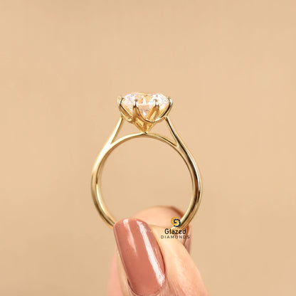 Round Cut Solitaire Lab Diamond Tulip Set Ring For Women
