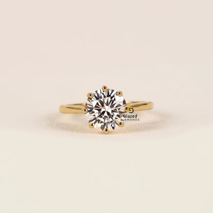 Round Cut Tulip Set Lab Grown Diamond Ring For Women
