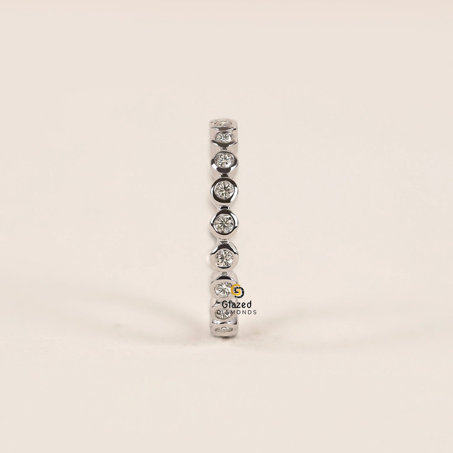 Round Lab Diamond Bezel Set Eternity Band For Women