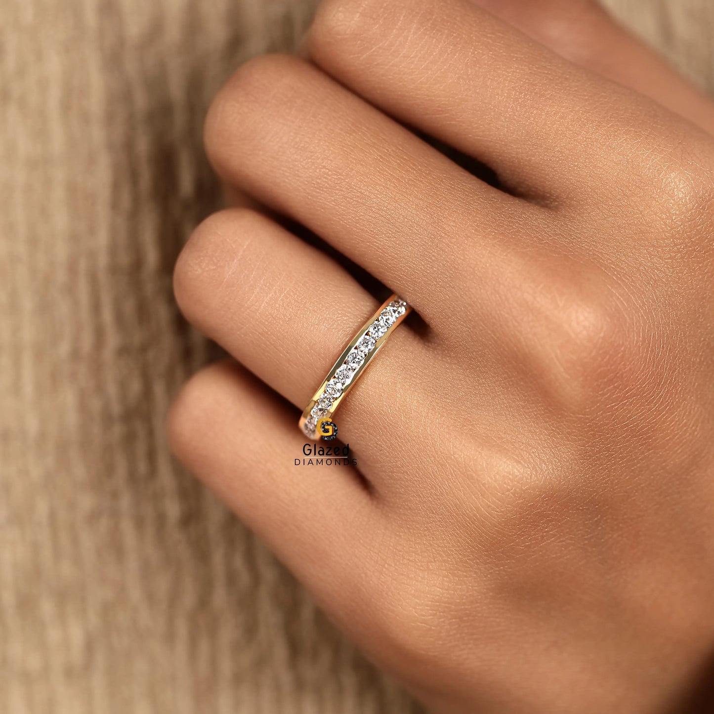 Round Lab Diamond Half Eternity Wedding Band