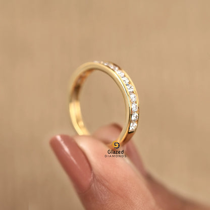 Round Lab Diamond Half Eternity Wedding Band For Women