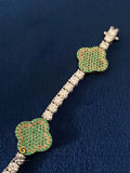 Round Moissanite 4MM Diamond Studded Clover Bracelet