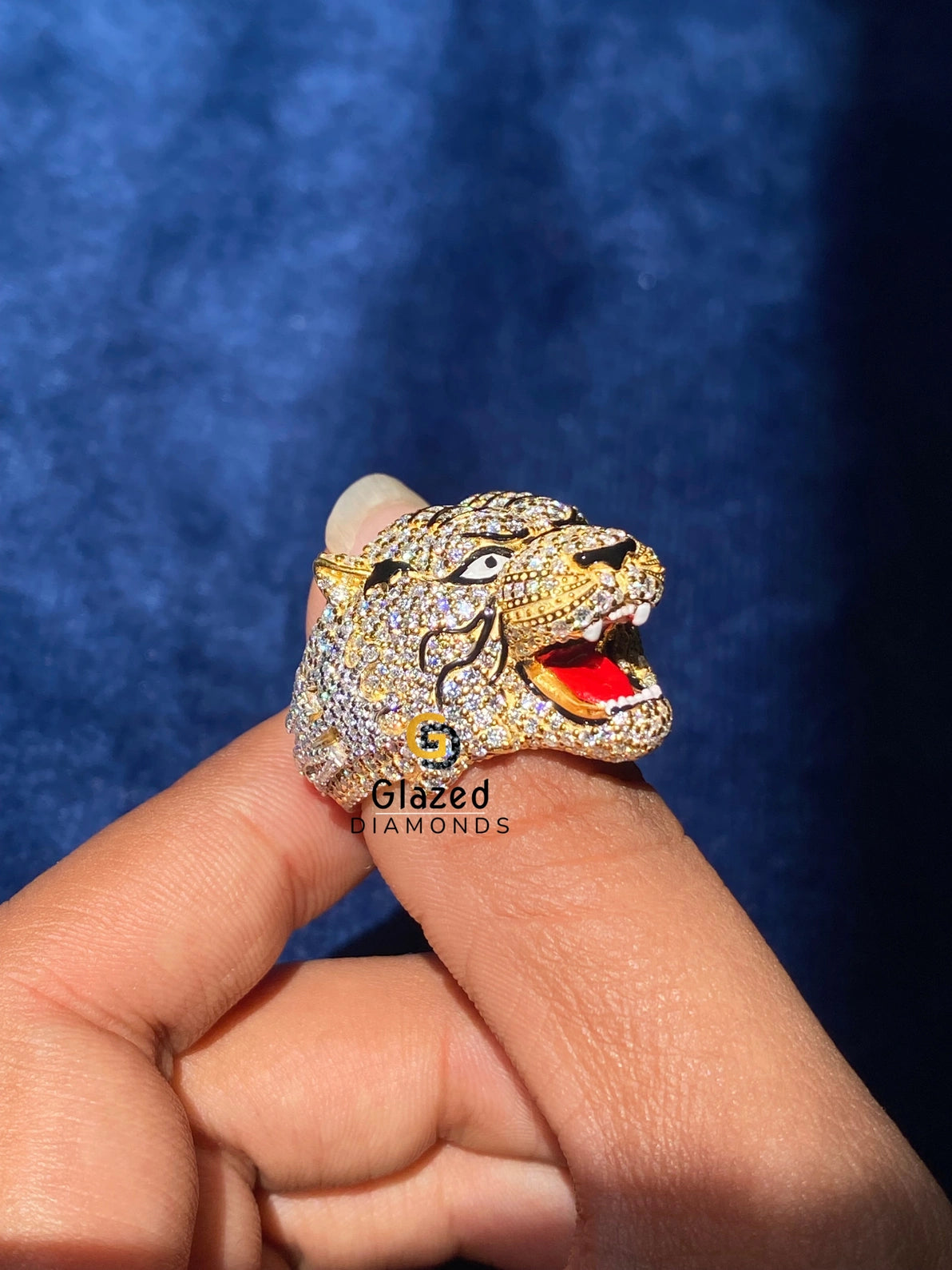 Round Moissanite Custom Tiger Hip Hop Ring