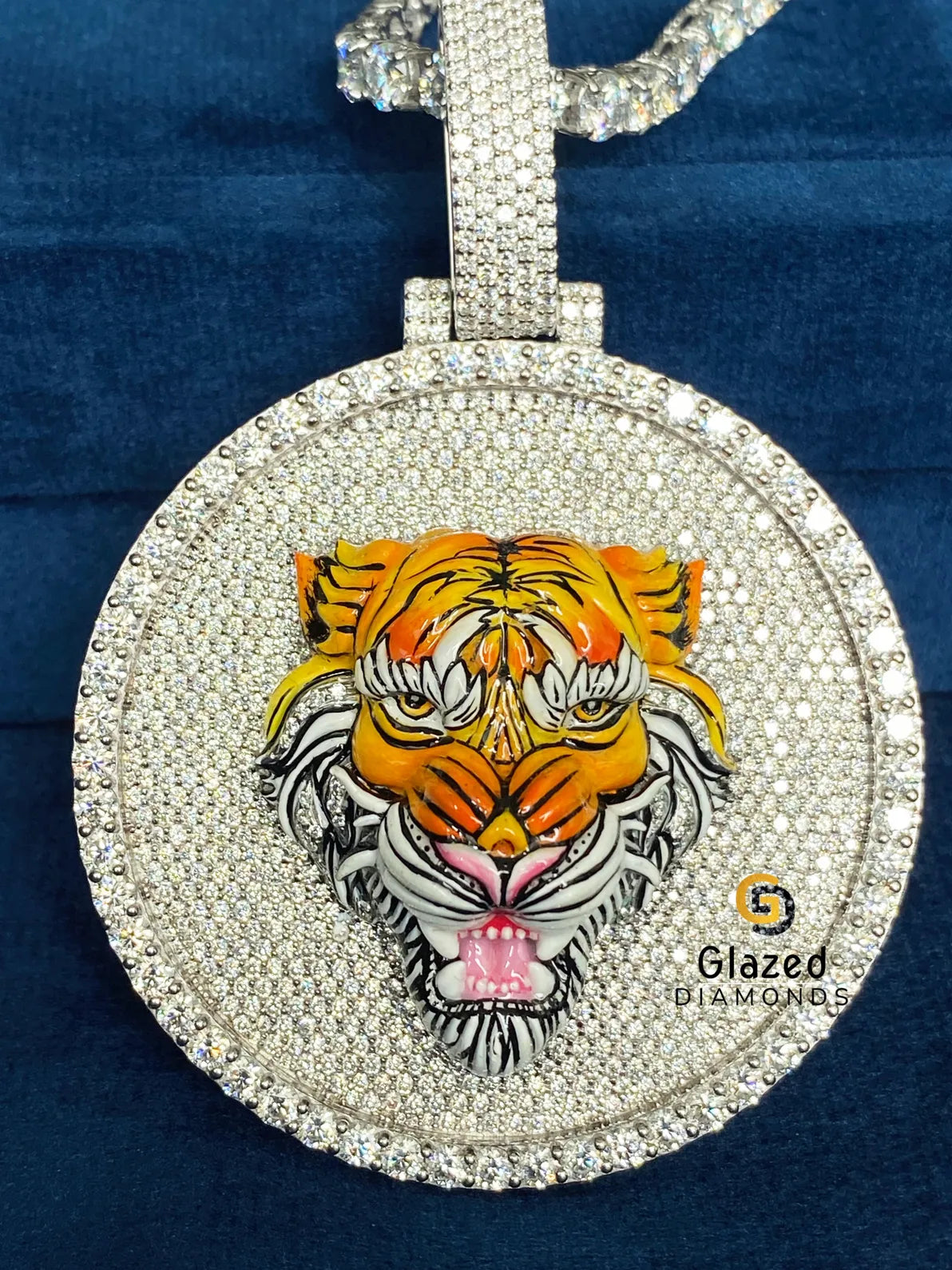 Round Moissanite Diamond Studded Custom Enamel Pendant