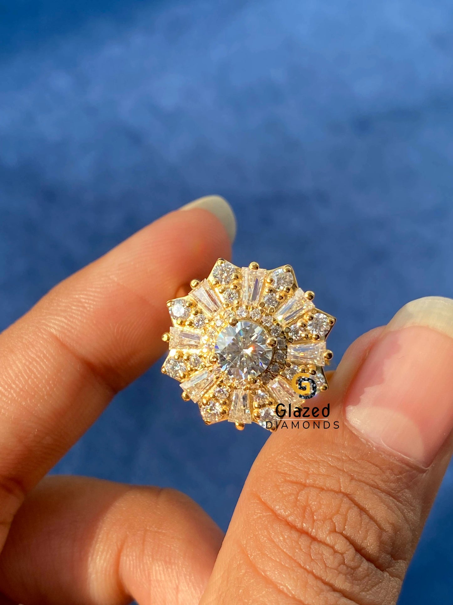 Round Moissanite Flower Ring For Her