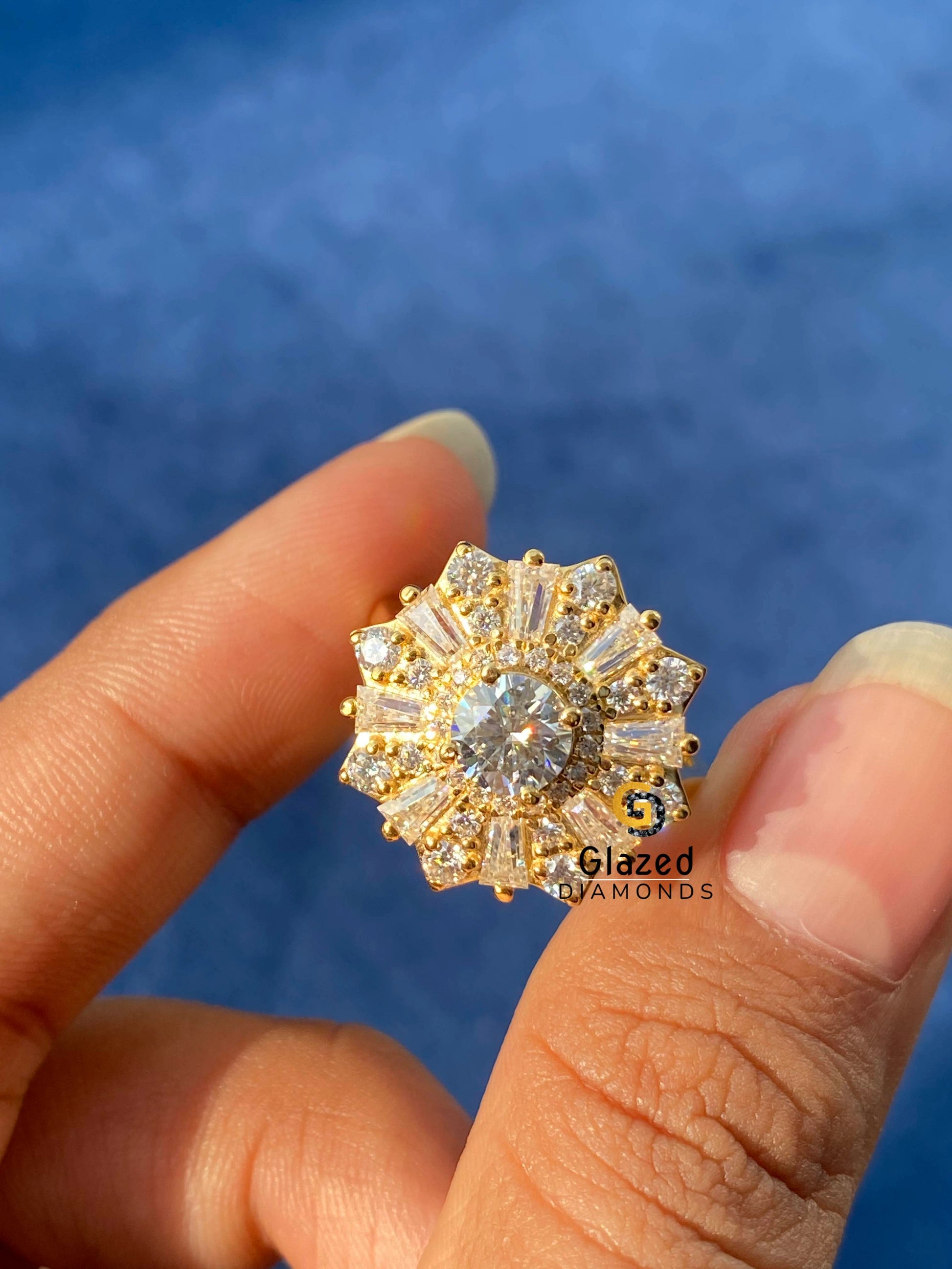 Round Moissanite Flower Ring For Her