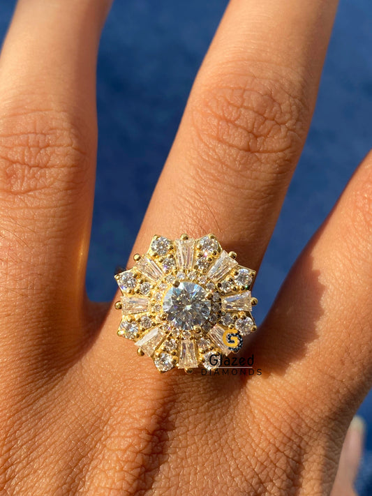 Round Moissanite Flower Shape Ring