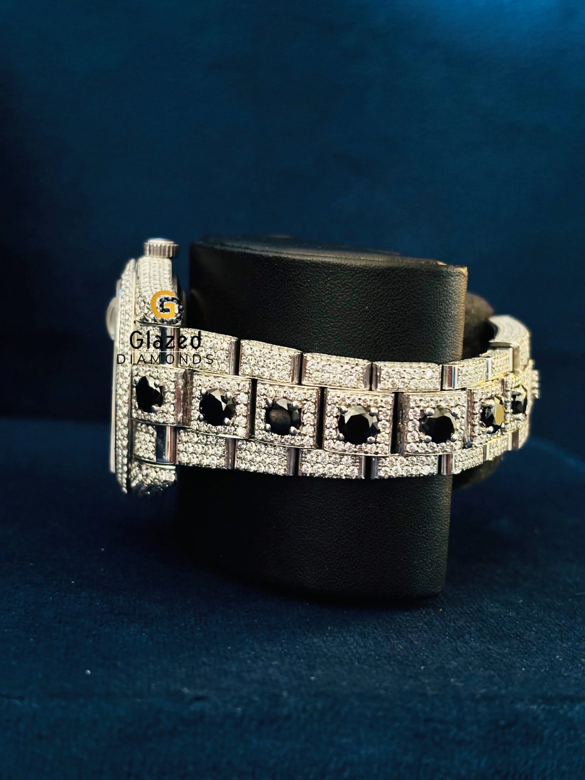 Round Moissanite Fully Iced Out Black Moissanite Watch