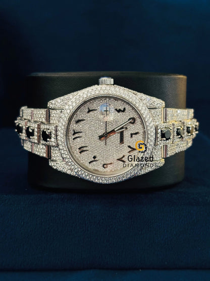 Round Moissanite Fully Iced Out Black Moissanite Watch For Men