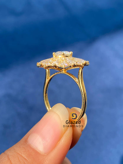 Round Moissanite Studded Flower Shape Ring