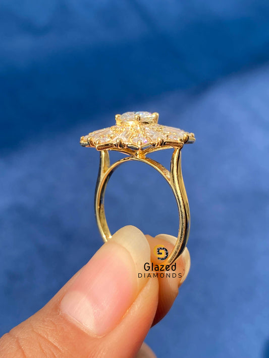 Round Moissanite Studded Flower Shape Ring