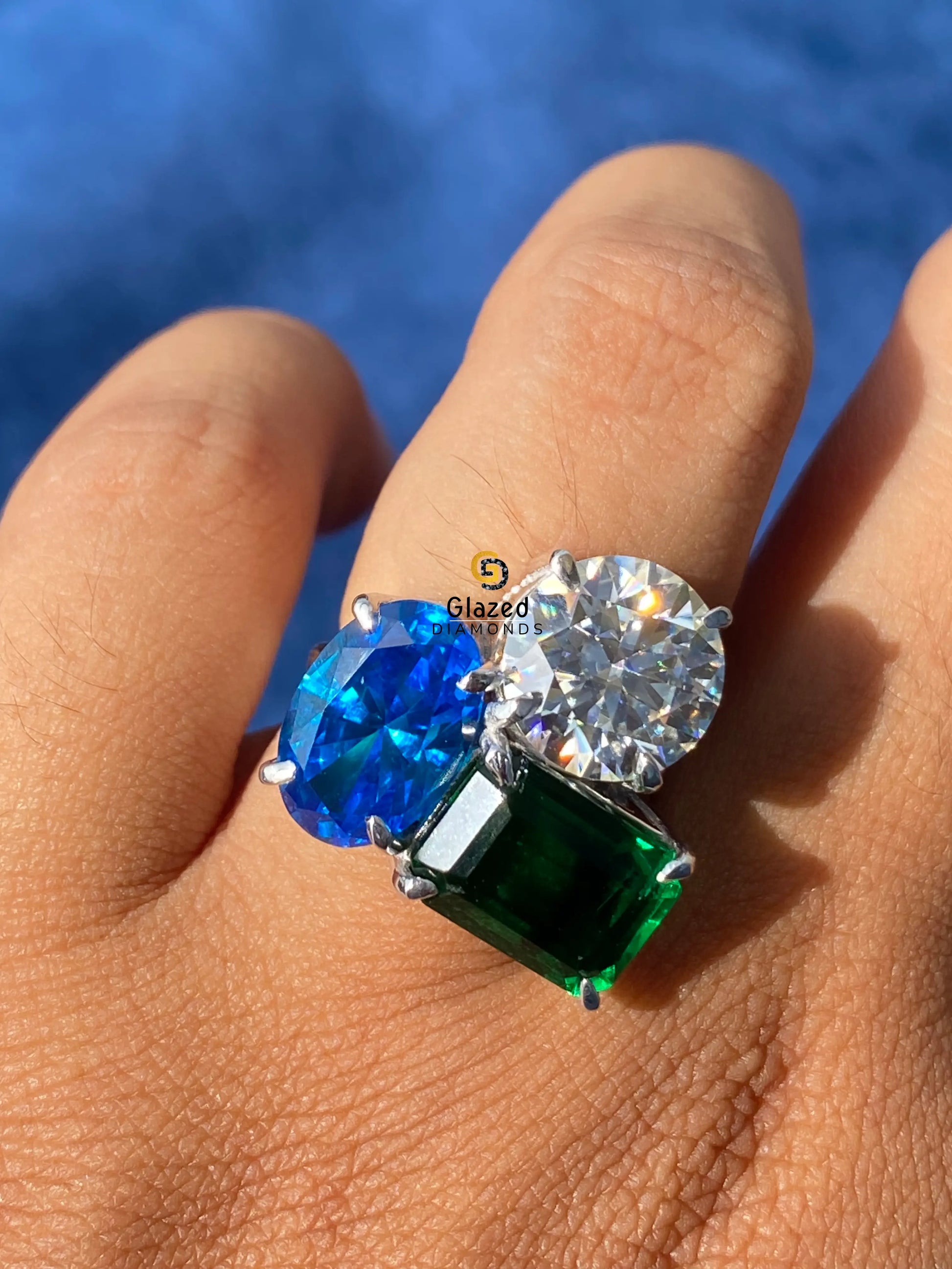Round Multi Shape Three Stone Engagement Ring 