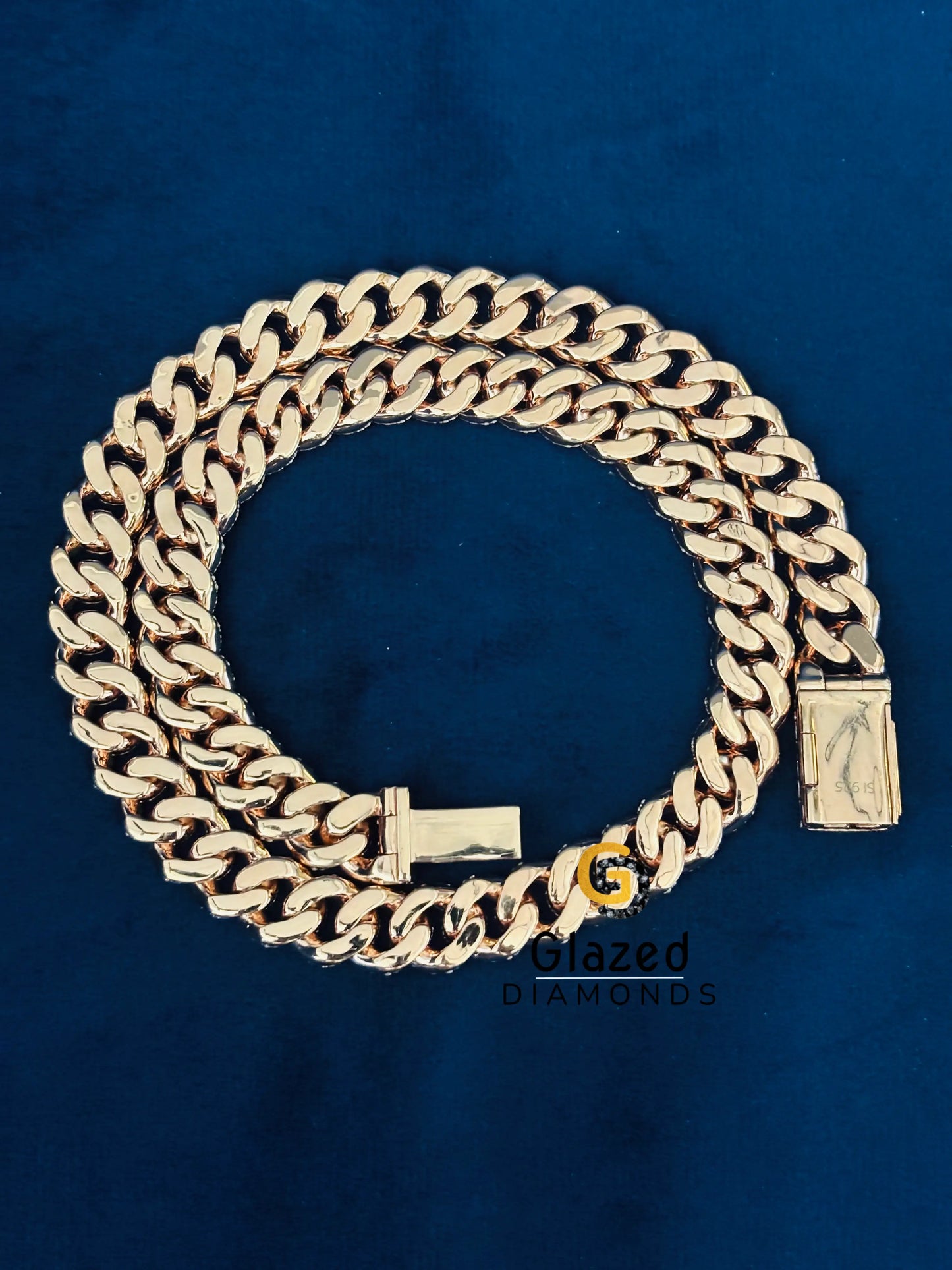 Round_ Baguette Rose Gold Plated Bust Down Chain For Men
