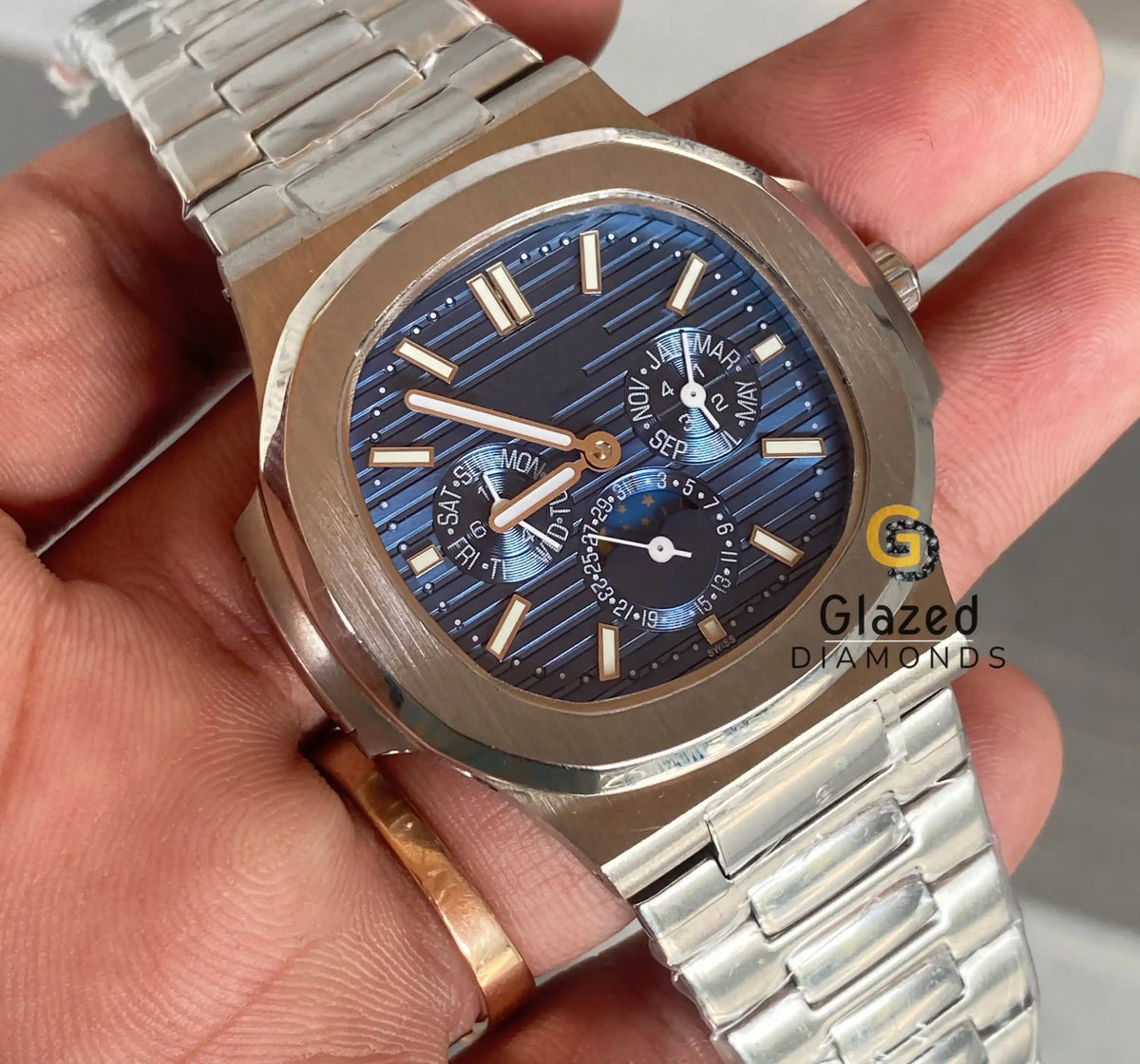 Royal Luxury Blue Dial Stainless Steel Men's Chronograph Watch