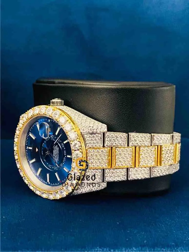 Royal Blue Baguette Bar Dial Two Tone Moissanite Watch
