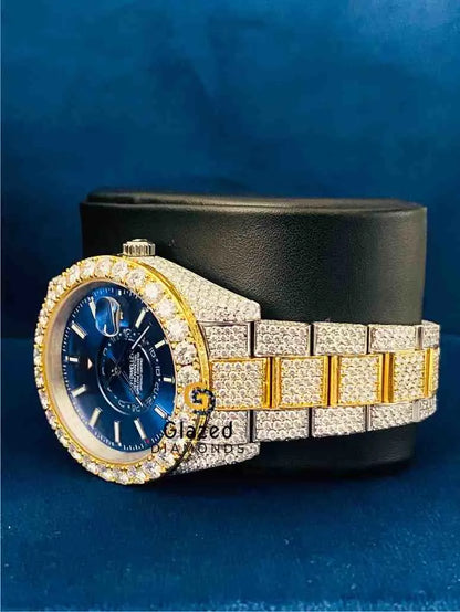 Royal Blue Baguette Bar Dial Two Tone Moissanite Watch