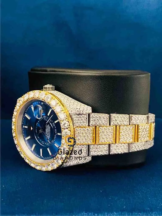 Royal Blue Baguette Bar Dial Two Tone Moissanite Watch