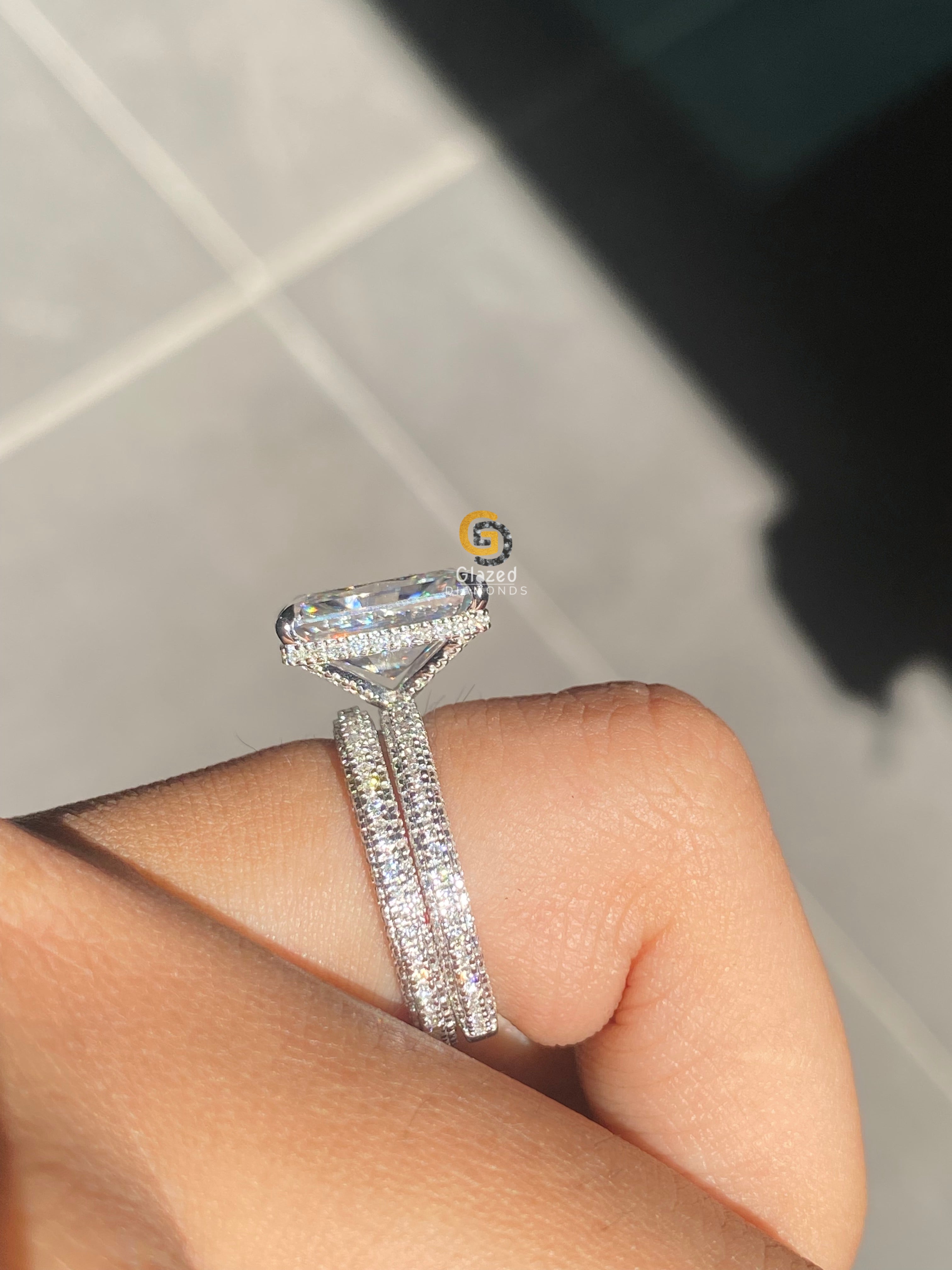 5 CT Radiant Cut Hidden Halo Moissanite Wedding Bridal Set For Her