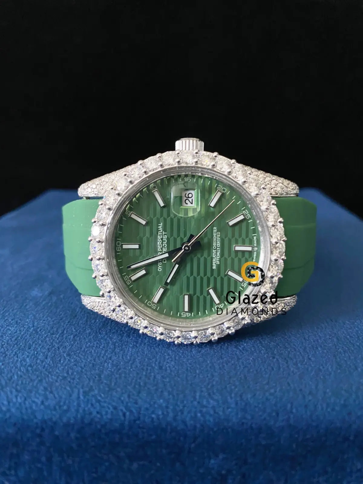Silicon Belt Green Dial Iced Out Moissanite VVS Watch