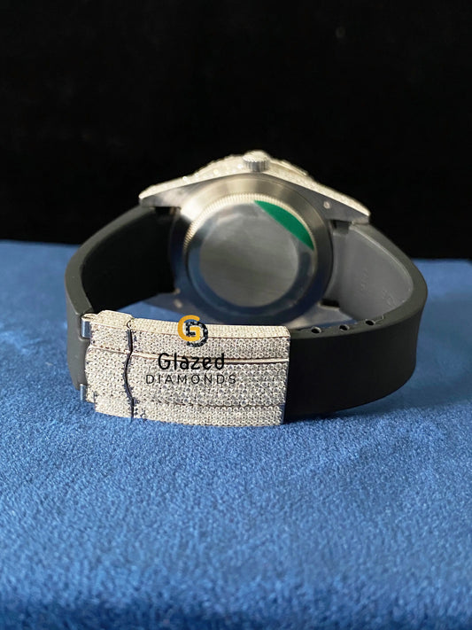 Silicon Black Strap Roman Dial VVS Moissanite Watch