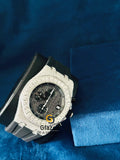 Silicone Black Strap Arabic Face Dial Moissanite Watch