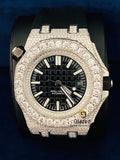Silicone Black Strap Round Moissanite Stick Dial Watch