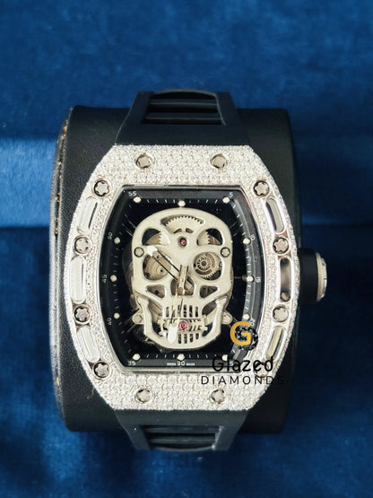 Silicone Black Strap VVs Moissanite Diamond Studded Watch