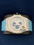 Silicone Sky Blue Strap Chronograph VVs D Colorless Moissanite Watch
