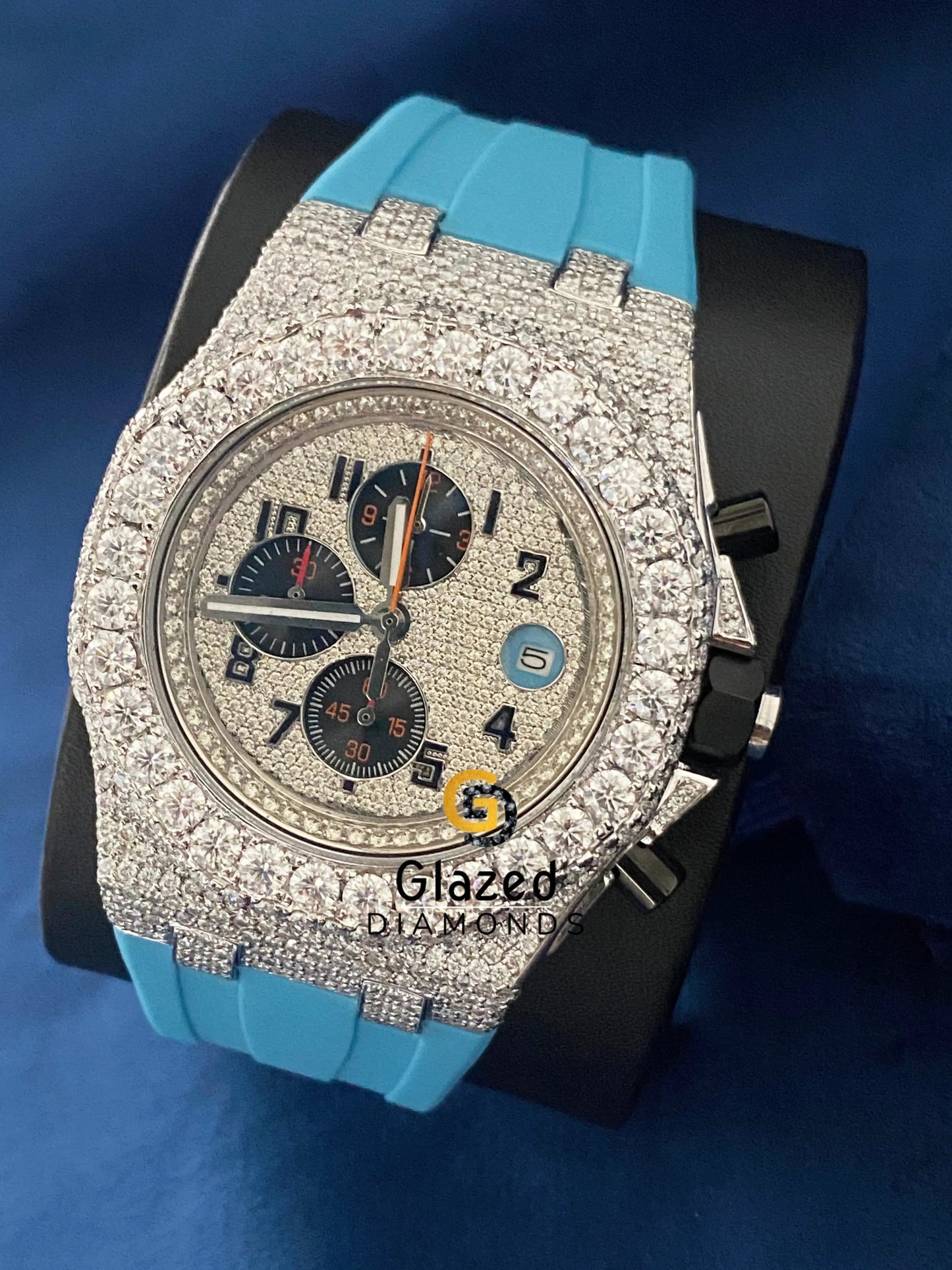 Silicone Sky Blue Strap VVs Moissanite Hip Hop Watch