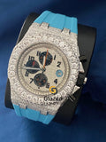 Silicone Sky Blue Strap VVs Moissanite Hip Hop Watch