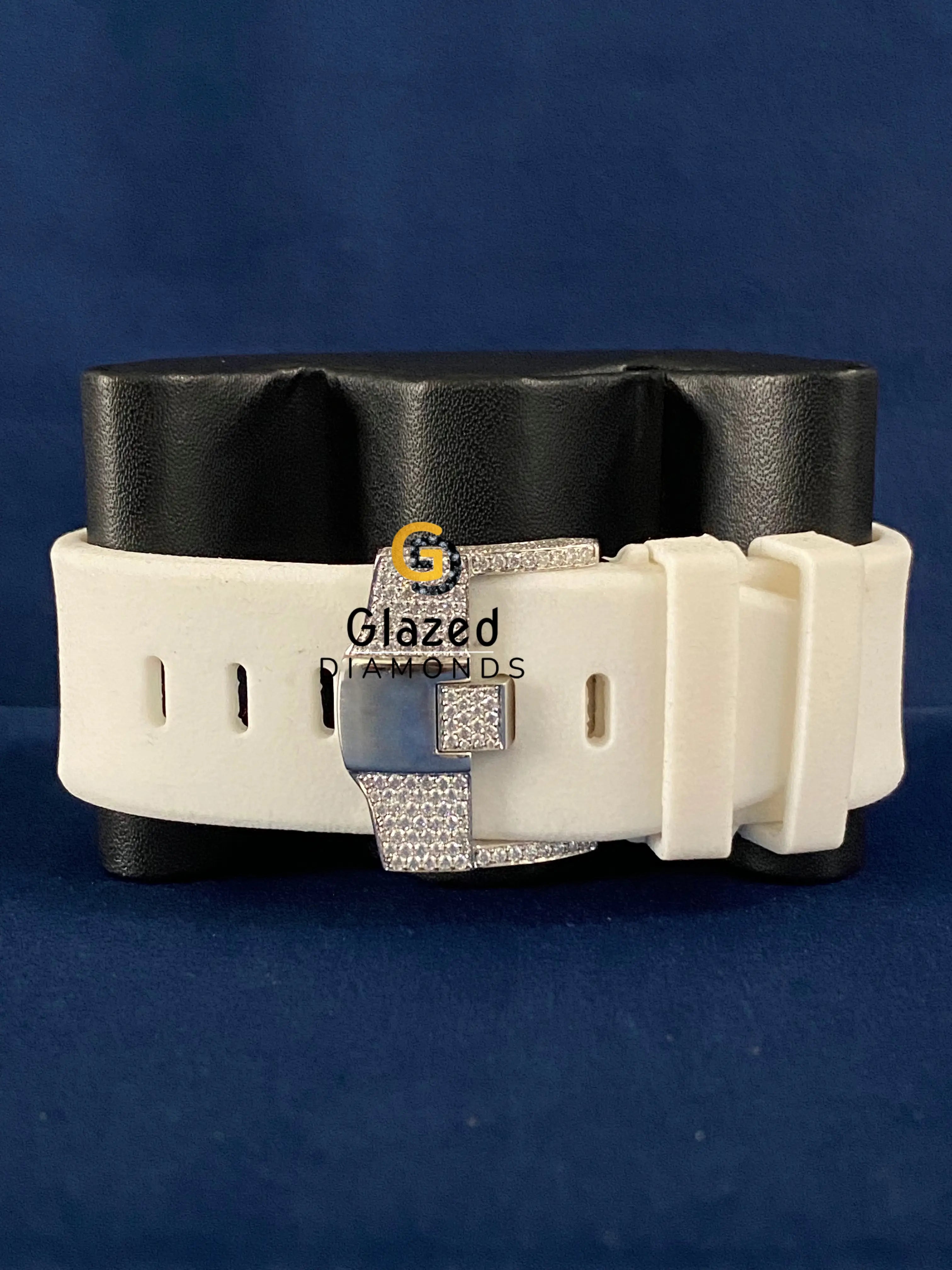 Silicone White Strap Bust Down Arabic Dial Moissanite Watch