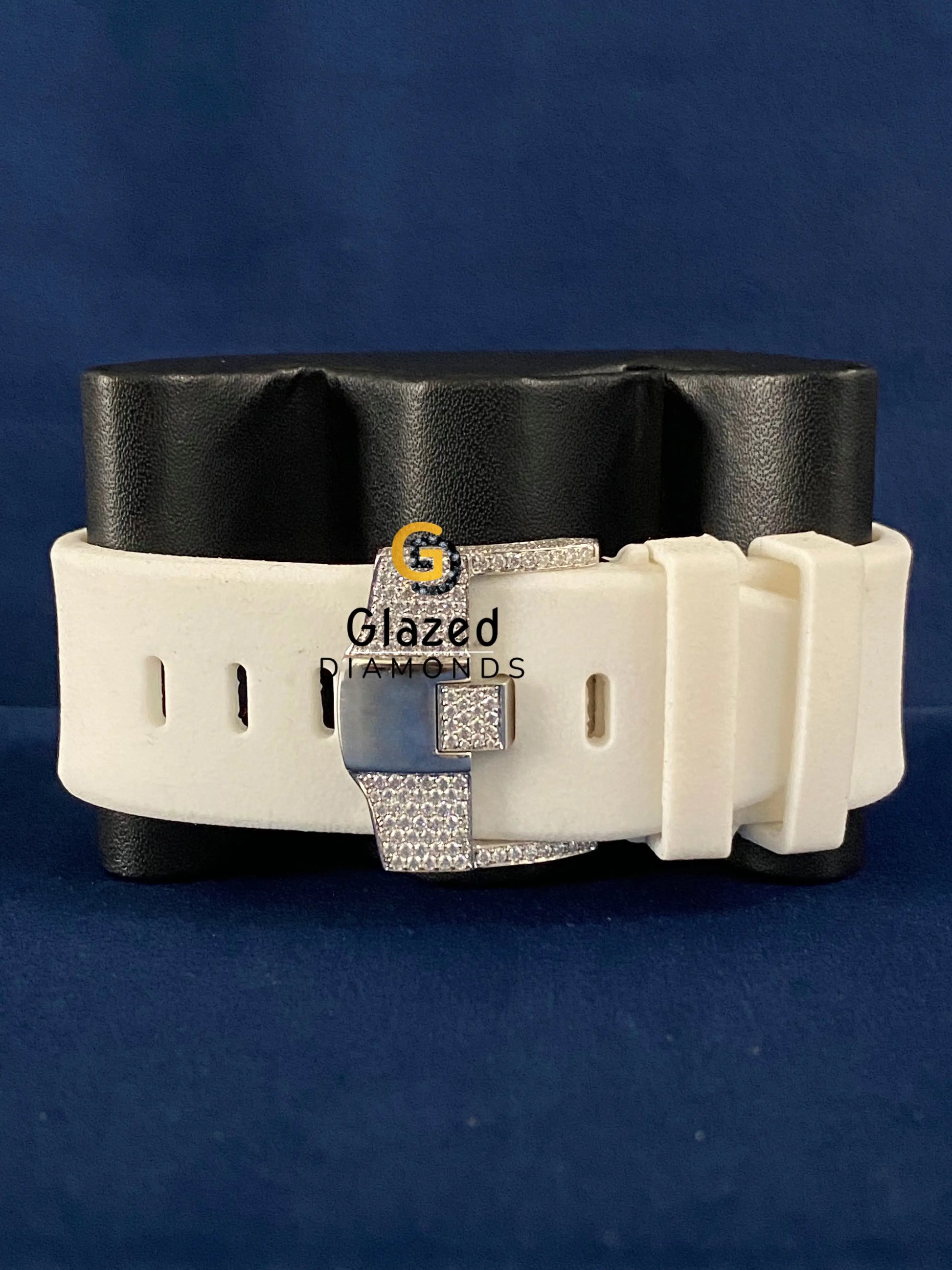 Silicone White Strap Bust Down Arabic Dial Moissanite Watch