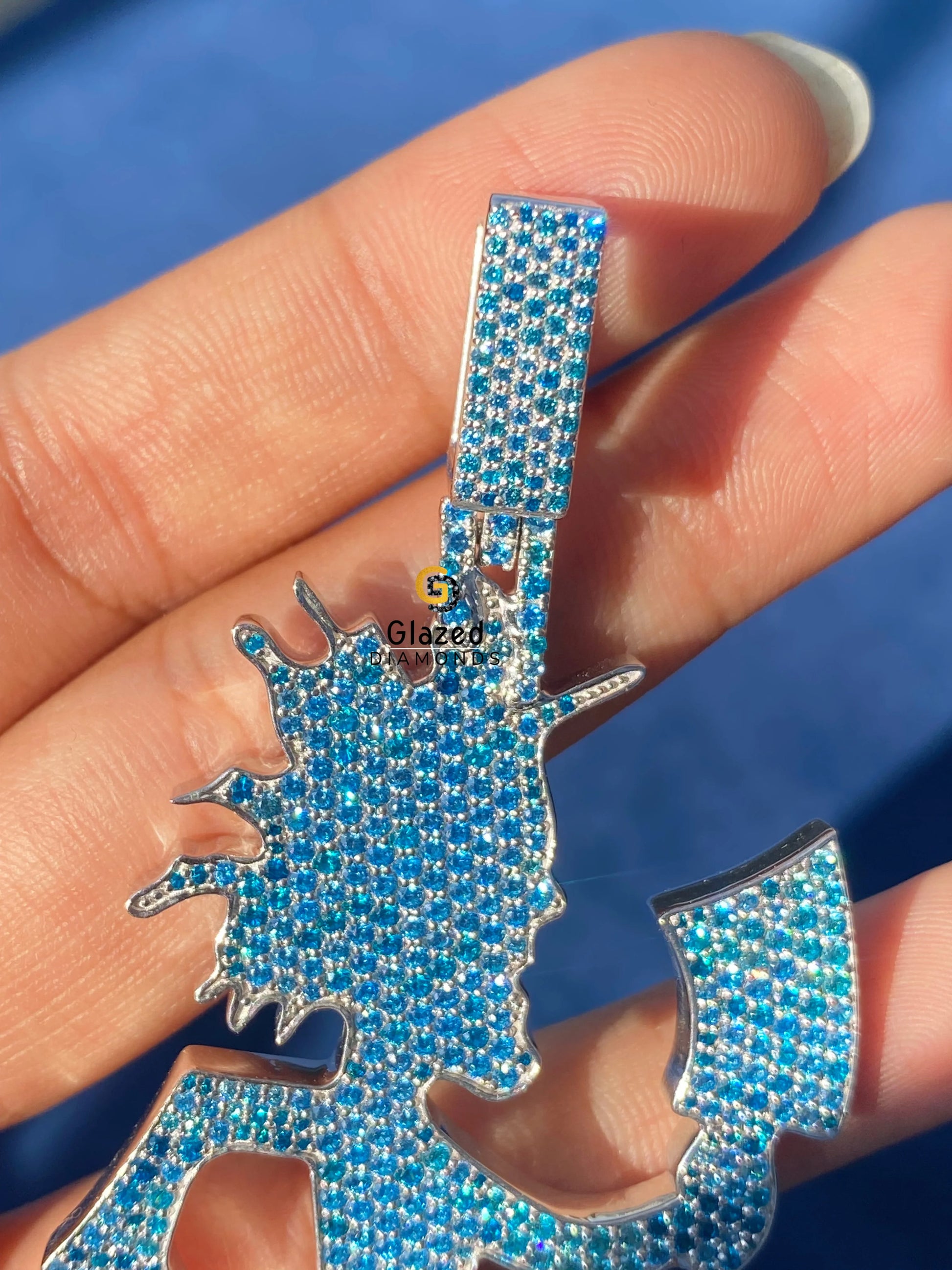 Silver Blue Moissanite Iced Out Hechet Man Pendant For Men