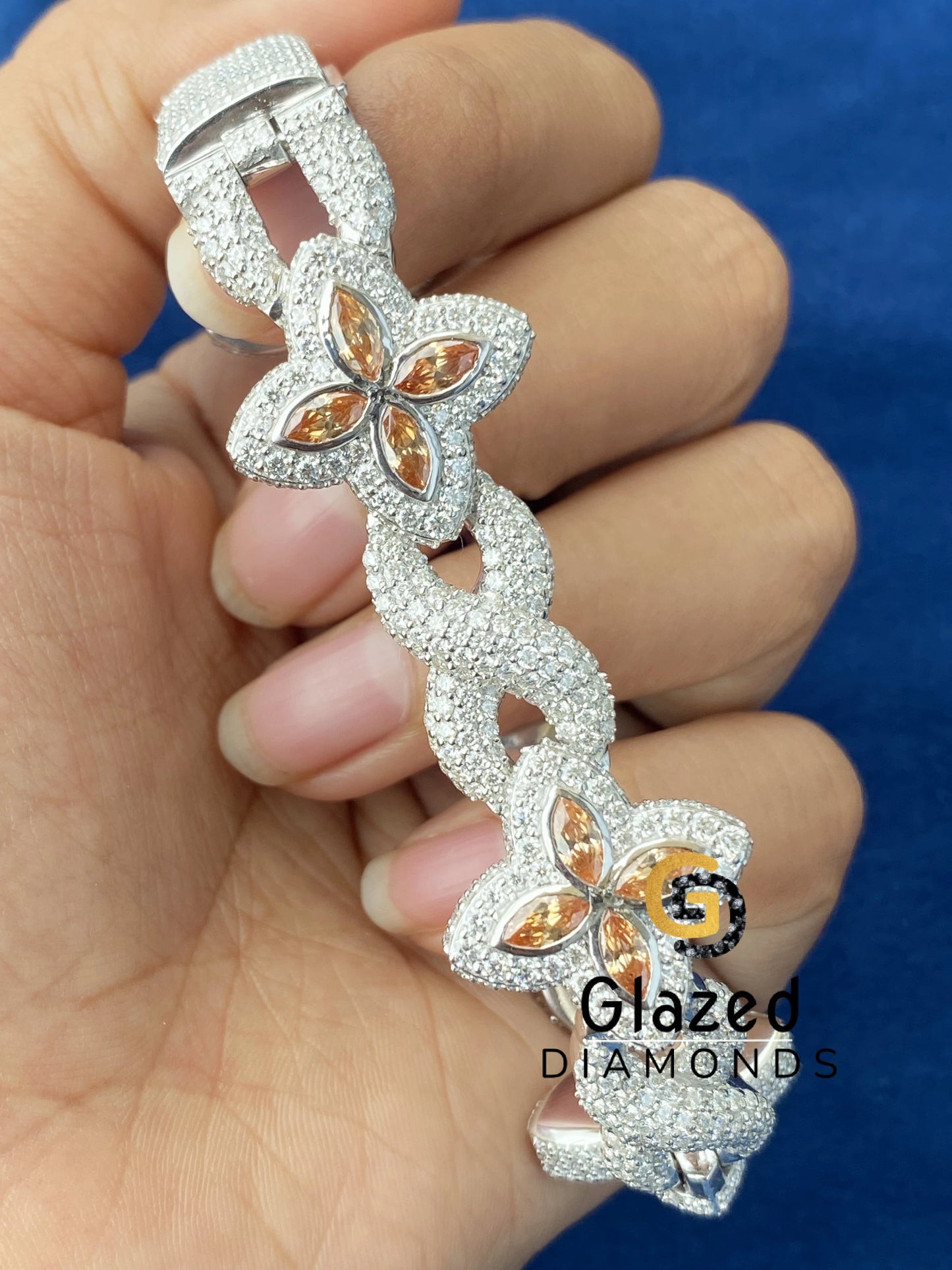 Silver Moissanite Round_ Marquise Clover Barcelet