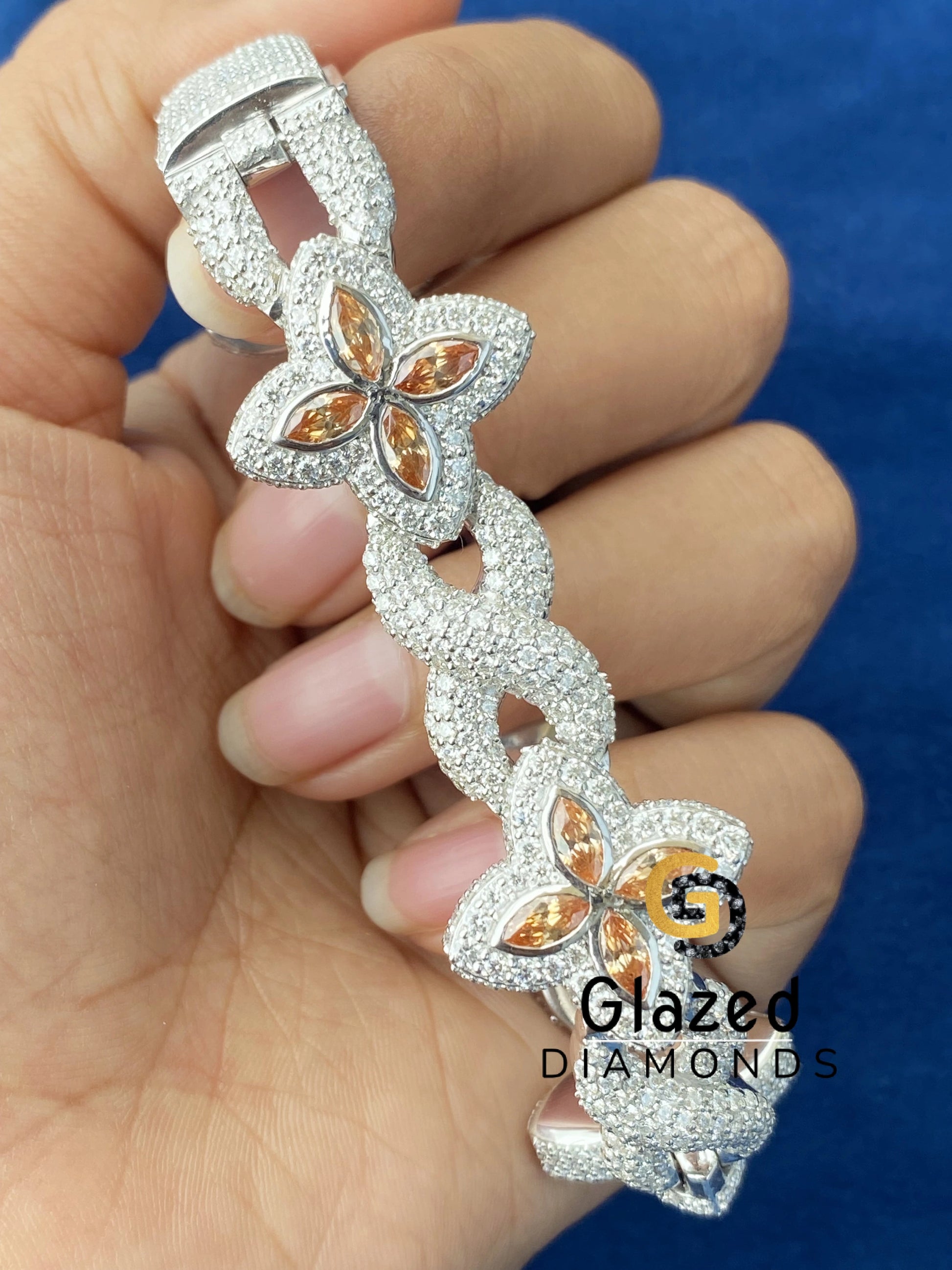 Silver Moissanite Round_ Marquise Clover Barcelet