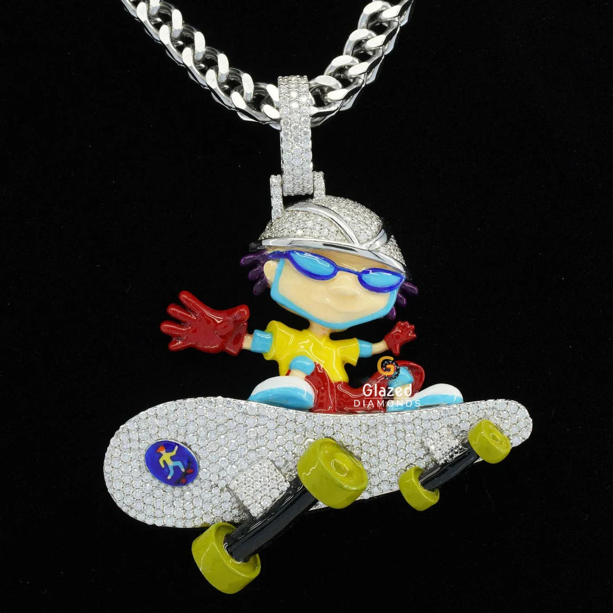 Iced Out Enamel Boy with Moissanite Diamond Hip Hop Skateboard Pendant