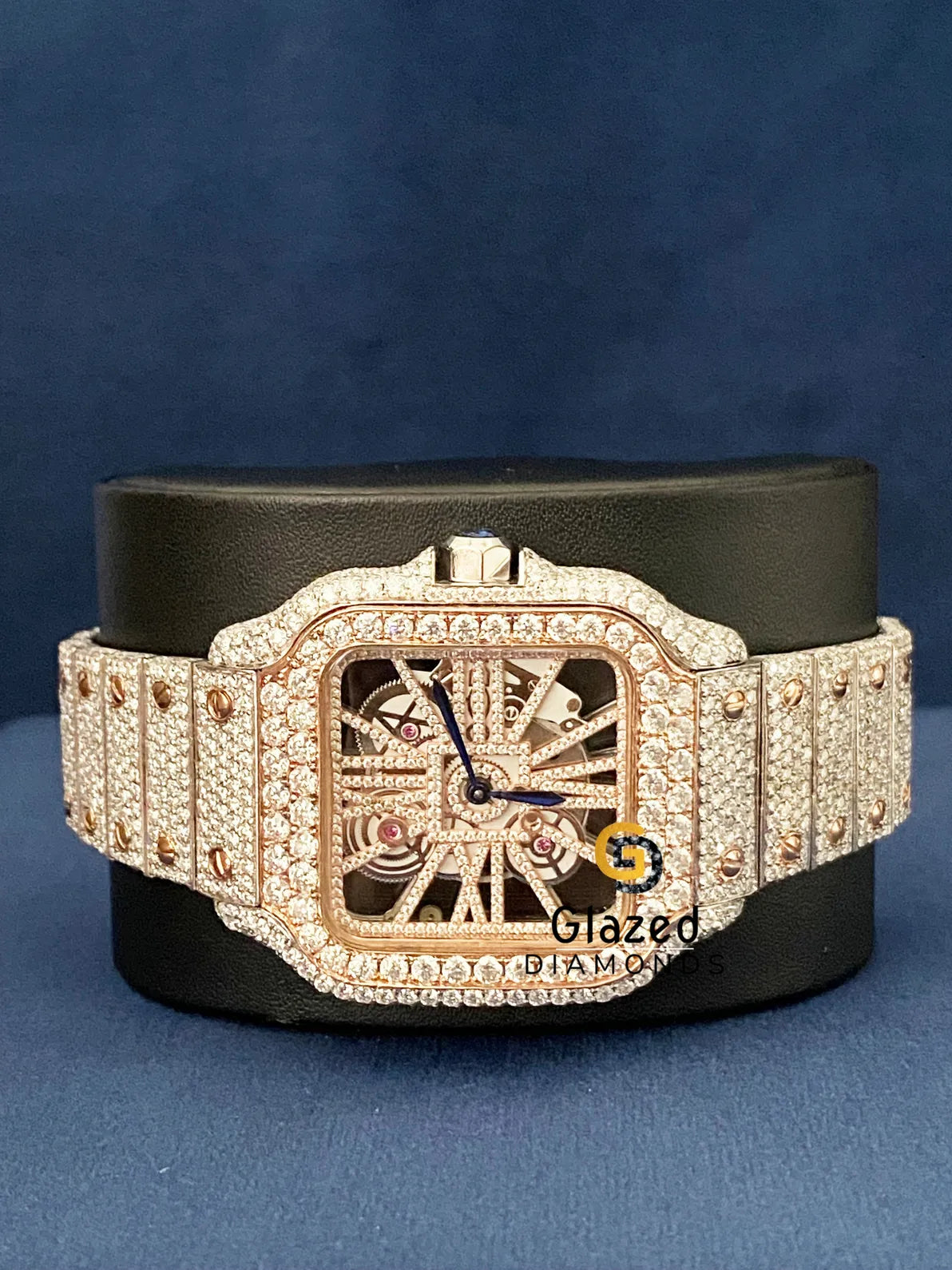 Skeleton Dial D Colorless VVS Moissanite Diamond Studded Watch