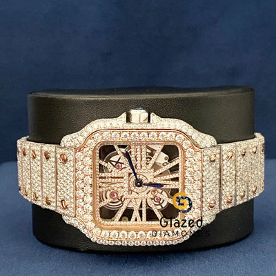 Skeleton Dial D Colorless VVS Moissanite Diamond Studded Watch