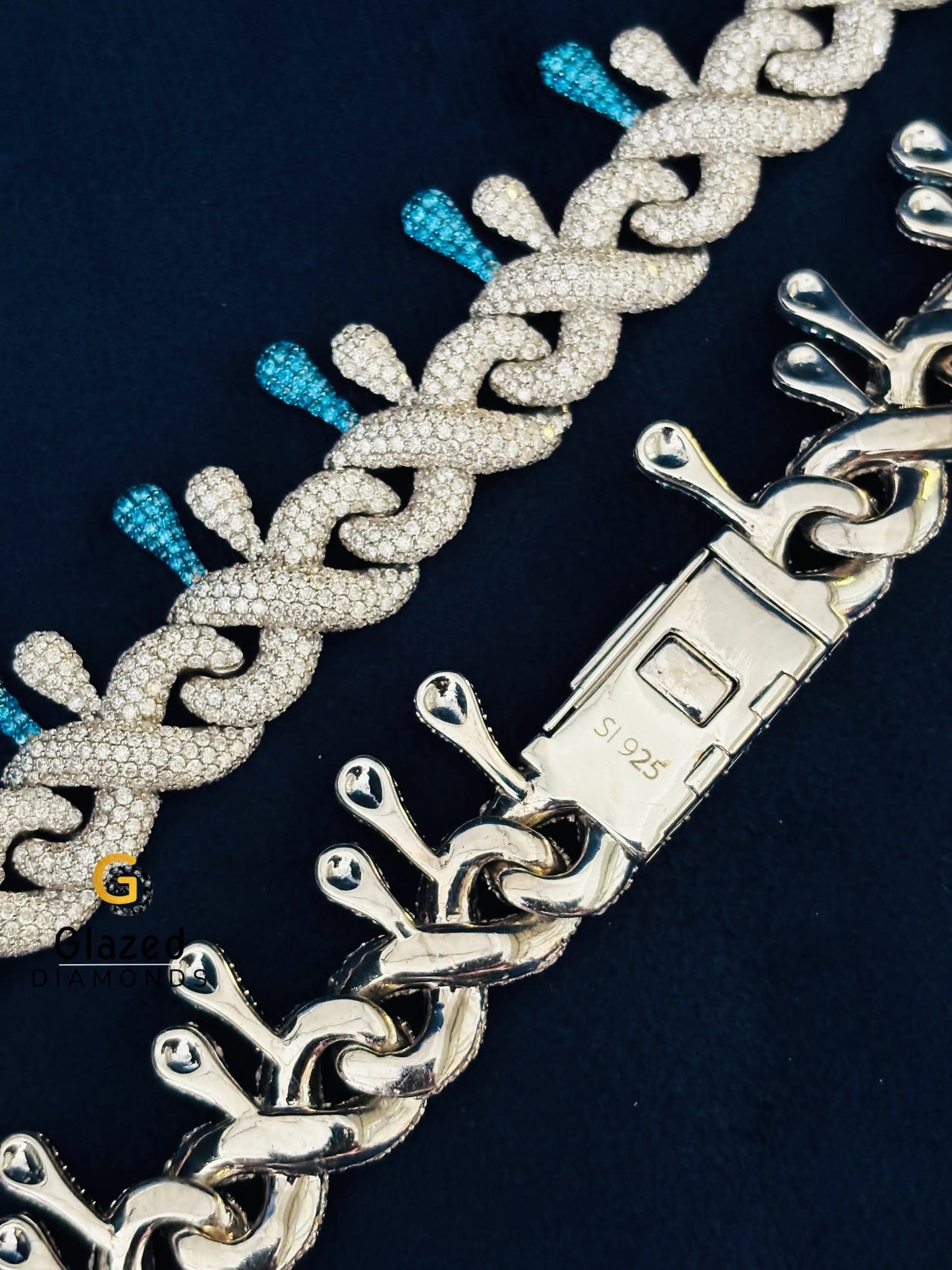 SkyBlue White Moissanite Bust Down Chain