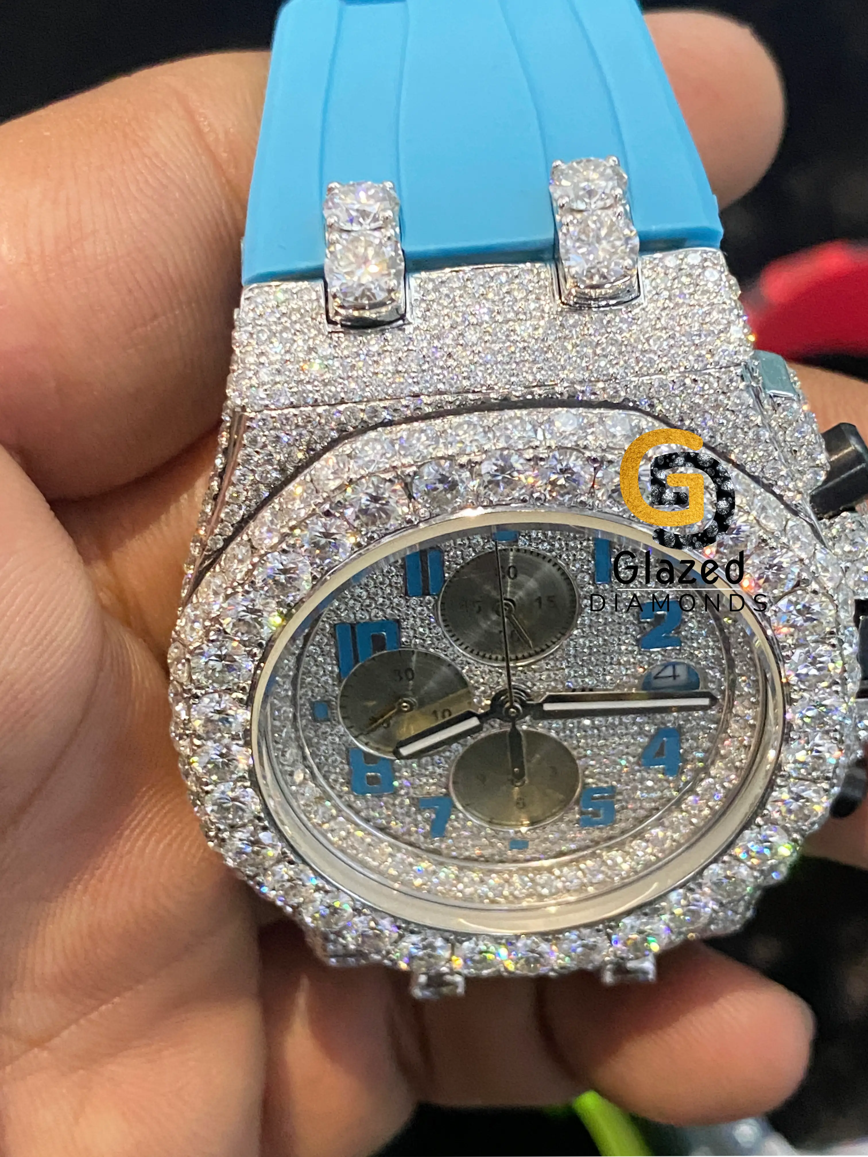 Iced Out Sky Color Silicon Strap Multi dial Moissanite Watch For Men