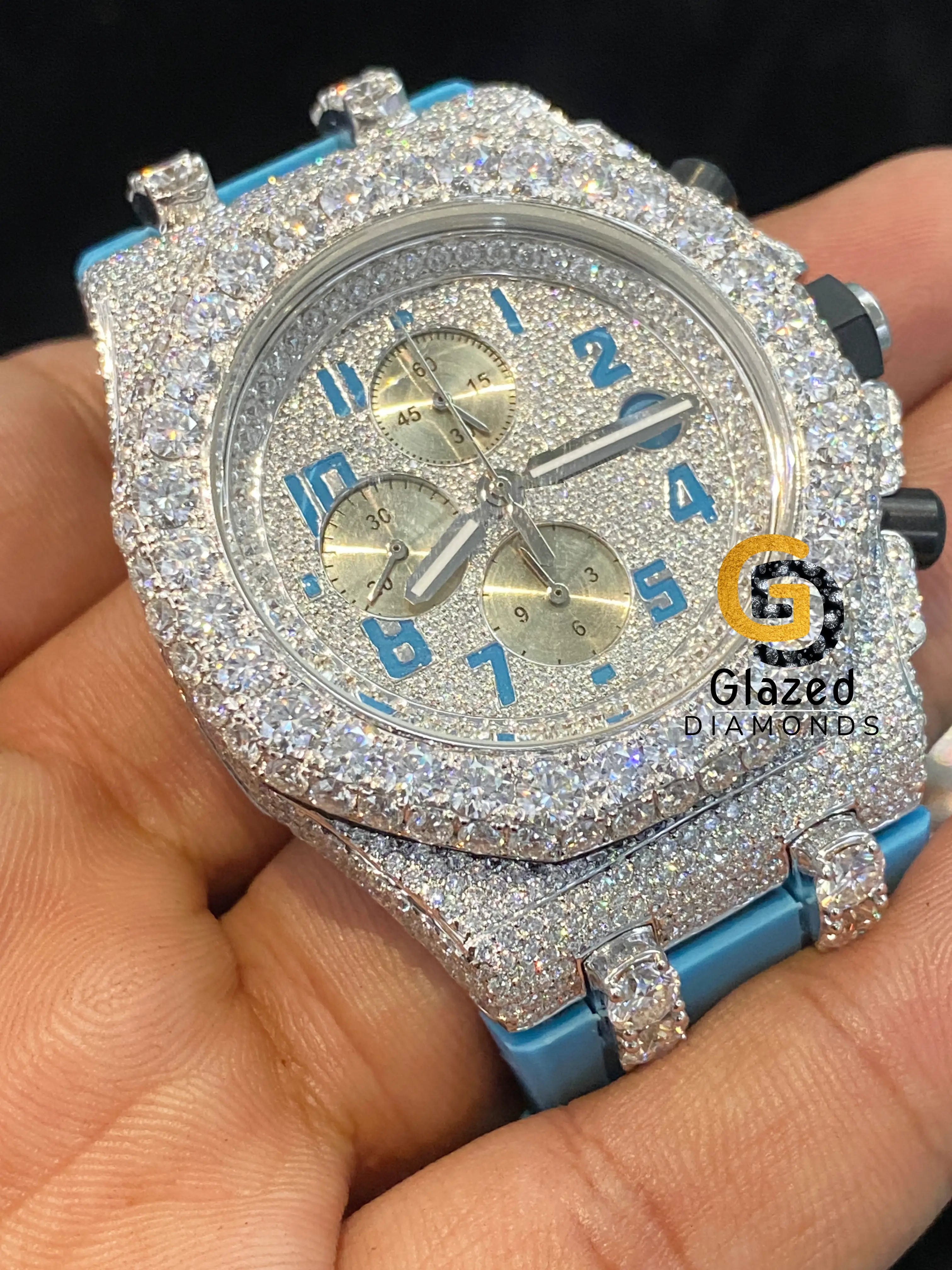 Iced Out Sky Color Silicon Strap Multi dial Moissanite Watch For Men