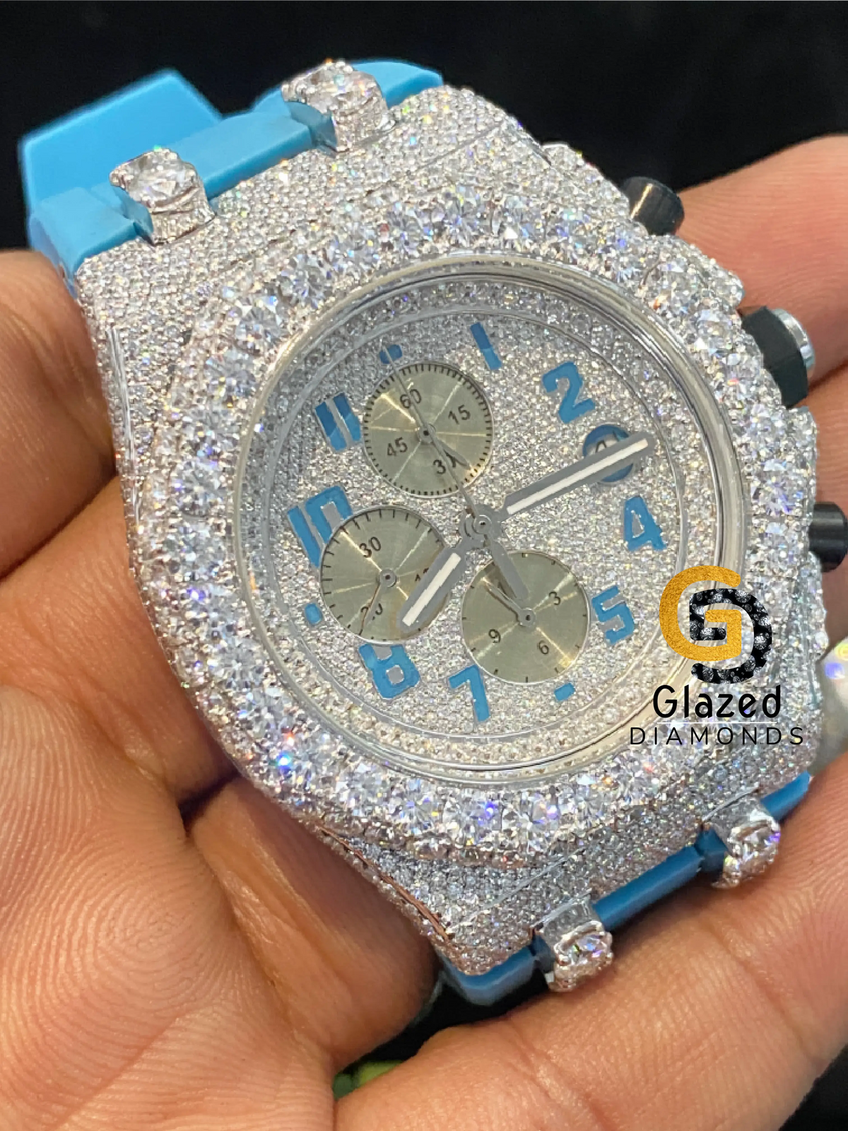 Iced Out Sky Color Silicon Strap Multi dial Moissanite Watch For Men