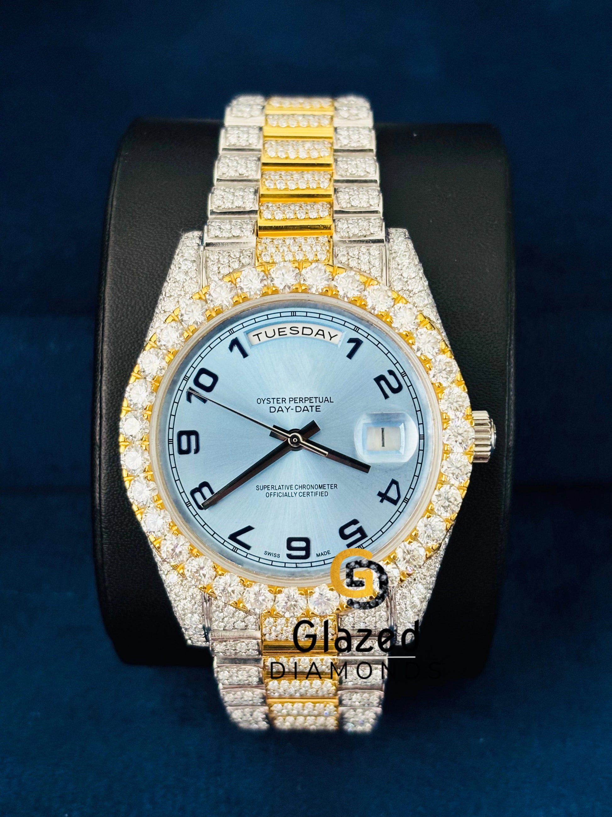 Sky Blue Dial Big Bezel Iced Out Hip Hop Moissanite Watch