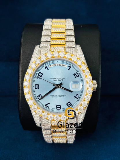 Sky Blue Dial Big Bezel Iced Out Hip Hop Moissanite Watch