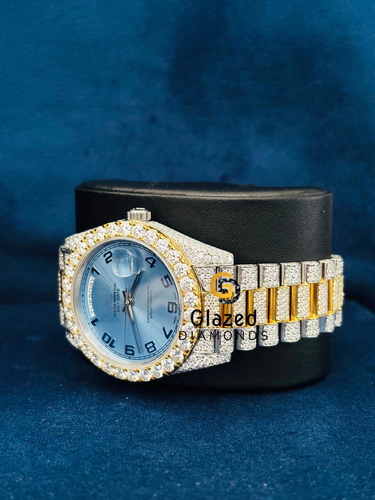 Sky Blue Dial Iced Out Hip Hop Moissanite Watch for Men