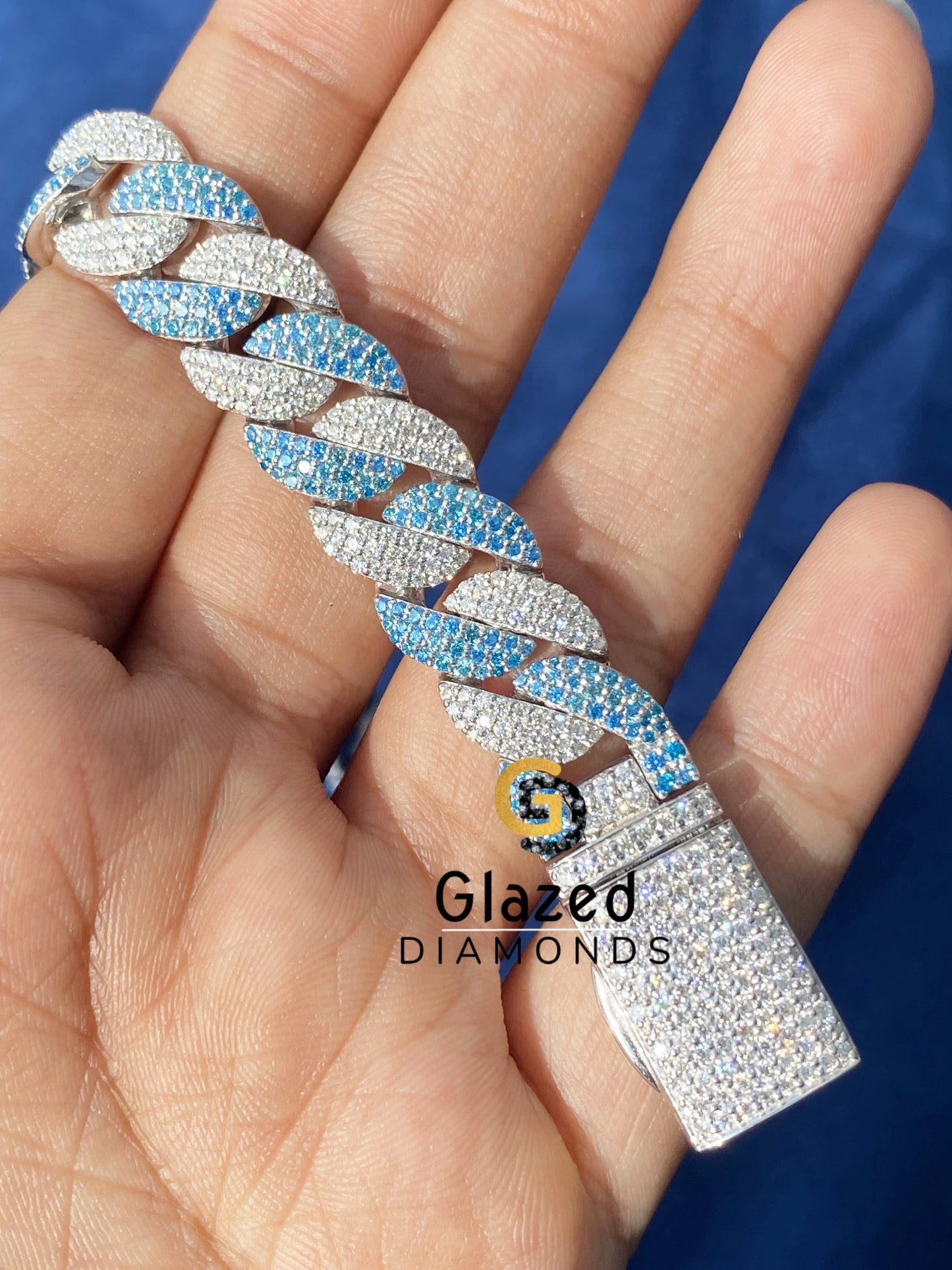 Sky Blue Diamond Cuban Link Bracelet